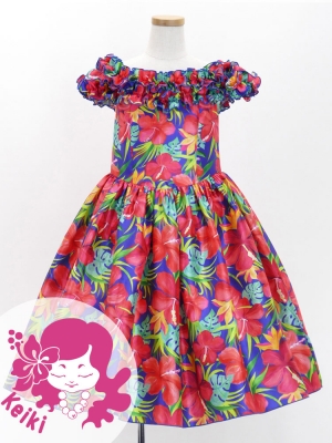 Hula Kids Shantung Dress with Hibiscus Print / Luxury Collection / Purple / Jp50pu