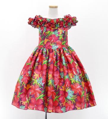 Hula Kids Shantung Dress with Hibiscus Print / Luxury Collection / Red Purple / Jp50rdpu