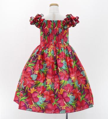 Hula Kids Shantung Dress with Hibiscus Print / Luxury Collection / Red Purple / Jp50rdpu