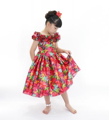 Hula Kids Shantung Dress with Hibiscus Print / Luxury Collection / Red Purple / Jp50rdpu