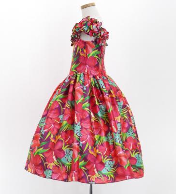 Hula Kids Shantung Dress with Hibiscus Print / Luxury Collection / Red Purple / Jp50rdpu