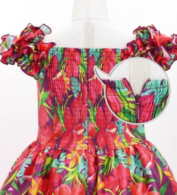Hula Kids Shantung Dress with Hibiscus Print / Luxury Collection / Red Purple / Jp50rdpu