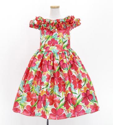Hula Kids Shantung Dress with Hibiscus Print / Luxury Collection / White / Jp50wh