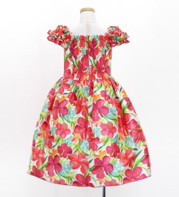Hula Kids Shantung Dress with Hibiscus Print / Luxury Collection / White / Jp50wh