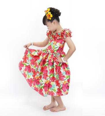 Hula Kids Shantung Dress with Hibiscus Print / Luxury Collection / White / Jp50wh