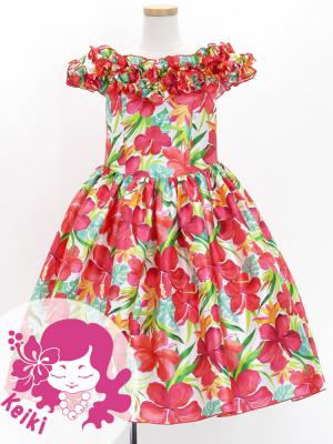 Hula Kids Shantung Dress with Hibiscus Print / Luxury Collection / White / Jp50wh