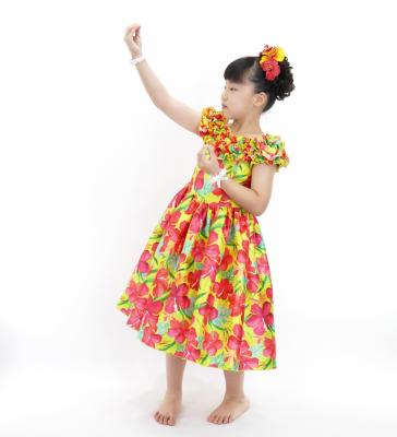 Hula Kids Shantung Dress with Hibiscus Print / Luxury Collection / Yellow / Jp50ye