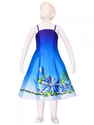 Hula Kids Satin Dress with Hibiscus / Luxury Collection / Blue / Jp8bl