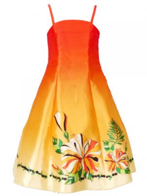 Hula Kids Satin Dress with Hibiscus / Luxury Collection / Orange / Jp8o