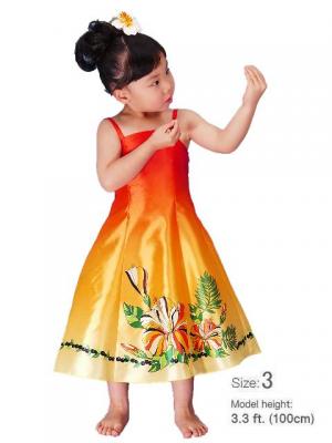 Hula Kids Satin Dress with Hibiscus / Luxury Collection / Orange / Jp8o