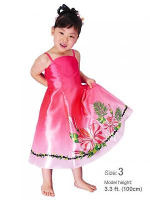 Hula Kids Satin Dress with Hibiscus / Luxury Collection / Pink / Jp8pi