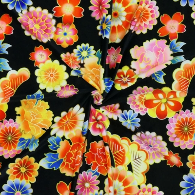 Japan Fabric / Chrysanthemum, Peony & Pine / JWA-001-BK