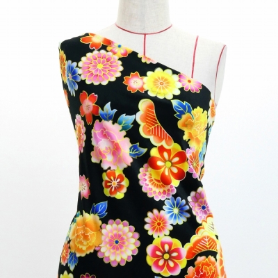 Japan Fabric / Chrysanthemum, Peony & Pine / JWA-001-BK