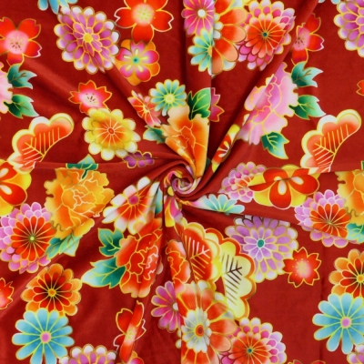 Japan Fabric / Chrysanthemum, Peony & Pine / JWA-001-RD