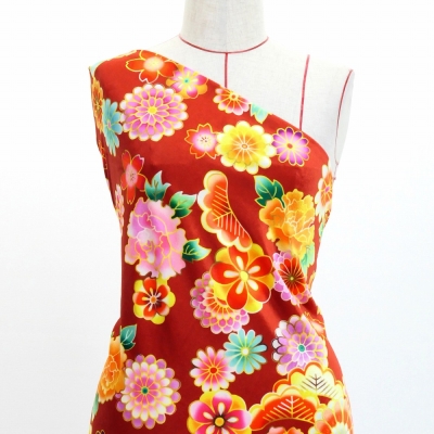 Japan Fabric / Chrysanthemum, Peony & Pine / JWA-001-RD