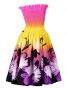 Hula Gradation Midi Dress with Lehua Print / Pink, Yellow & Purple / J1417