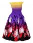 Hula Gradation Midi Dress with Lehua Print / Yellow,Purple & Red / J1418