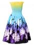 Hula Gradation Midi Dress with Lehua Print / Yellow, Blue & Purple / G1419