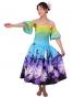 Hula Gradation Midi Dress with Lehua Print / Yellow, Blue & Purple / G1419