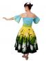 Hula Gradation Midi Dress with Lehua Print / Blue, Yellow & Green / J1420