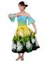 Hula Gradation Midi Dress with Lehua Print / Blue, Yellow & Green / J1420