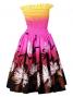 Hula Gradation Midi Dress with Lehua Print / Yellow, Pink & Brown / J1421