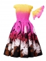 Hula Gradation Midi Dress with Lehua Print / Yellow, Pink & Brown / J1421