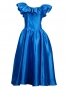 Hula Frilled Collar Long Satin Dress / Blue / J1531bl