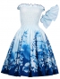 Hula Midi Dress with Flower Print / Blue / J1550bl