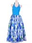 Hula Long Dress with Flower Print / Blue / G1630bl