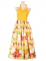 Hula Long Dress with Flower Print / Yellow / G1630y