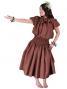 Hula Frilled Collar & Puff Sleeve Blouse & Pa'u Skirt Set-Up / Brown / G1671br