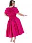 Hula Frilled Collar & Puff Sleeve Blouse & Pa'u Skirt Set-Up / Deep Rose / G1671dr