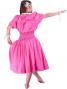Hula Frilled Collar & Puff Sleeve Blouse & Pa'u Skirt Set-Up / Pink / G1671pi