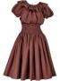 Hula Frilled Collar & Puff Sleeve Blouse & Pa'u Skirt Set-Up / Brown / G1671br