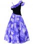 Hula One Shoulder Dress with Velvet & Plumeria Print / Purple / G1882p