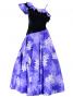 Hula One Shoulder Dress with Velvet & Plumeria Print / Purple / G1882p