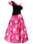 Hula One Shoulder Dress with Velvet & Plumeria Print / Red / G1882r