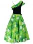 Hula One Shoulder Dress with Velvet & Plumeria Print / YellowGreen / G1882yg