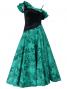 Hula One Shoulder Dress with Velvet & Orchid Print / Green / G1967g
