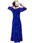 Hula Floral Embosed Velvet Dress with Ciffon sleeves  / Blue / G2337bl