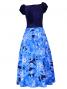 Hula Paff Sleeve Dress with Velvet & Protea Print / Blue / G2432bl