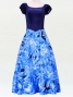 Hula Paff Sleeve Dress with Velvet & Protea Print / Blue / G2432bl