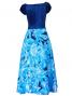 Hula Paff Sleeve Dress with Velvet & Protea Print / Light Blue / G2432lbl