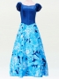 Hula Paff Sleeve Dress with Velvet & Protea Print / Light Blue / G2432lbl