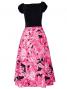 Hula Paff Sleeve Dress with Velvet & Protea Print / Red / G2432rd