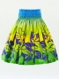 Hula Pa'u Skirt with Tiare Print / Blue & Green / G2621