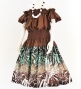 Hula Pa'u Skirt with Protea & Torch Ginger Print / Brown & Blue / G2625