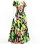 Hula Long Dress with Heliconia Print / Luxury Collection / Black / J2687bk