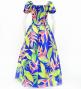 Hula Long Dress with Heliconia Print / Luxury Collection / Blue / J2687bl